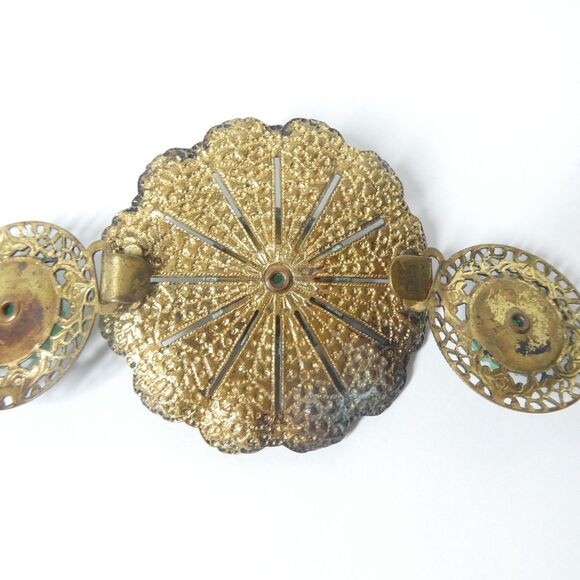 Metal Flower Link Belt w/ Carved Green Glass 26" Small Vintage Victorian - Picture 10 of 13